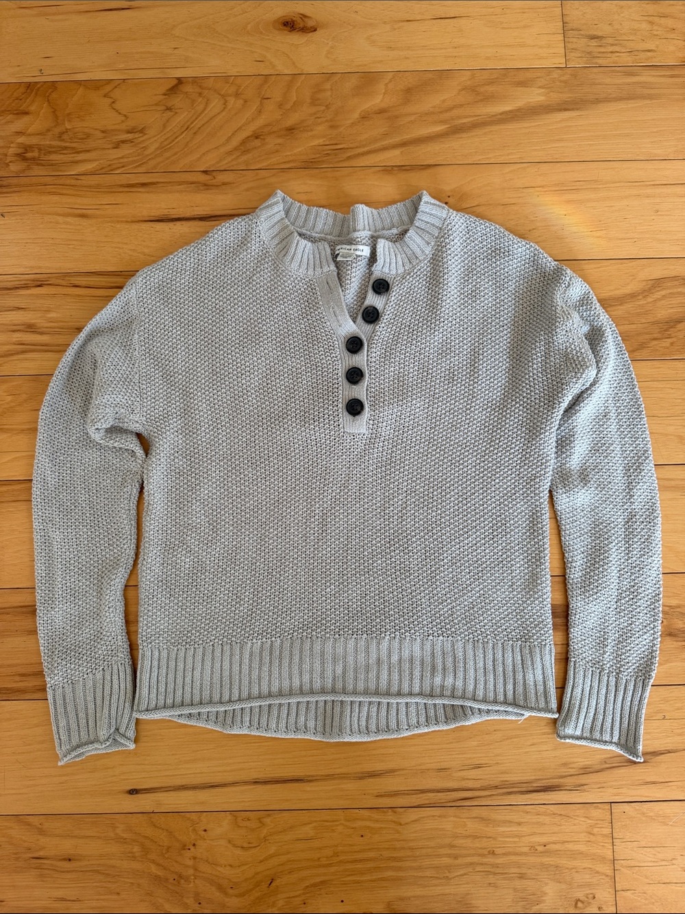 American Eagle Light Gray Henley Knit Sweater - Women's